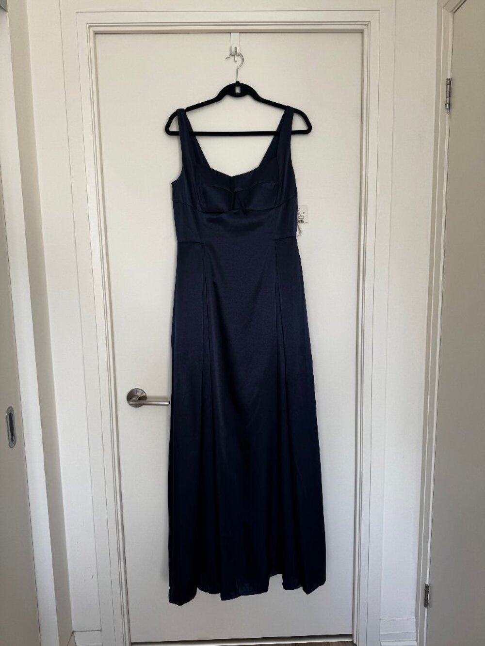 NWT David's Bridal Galina Charmeuse A-Line Dress Marine Navy Pockets Size 10